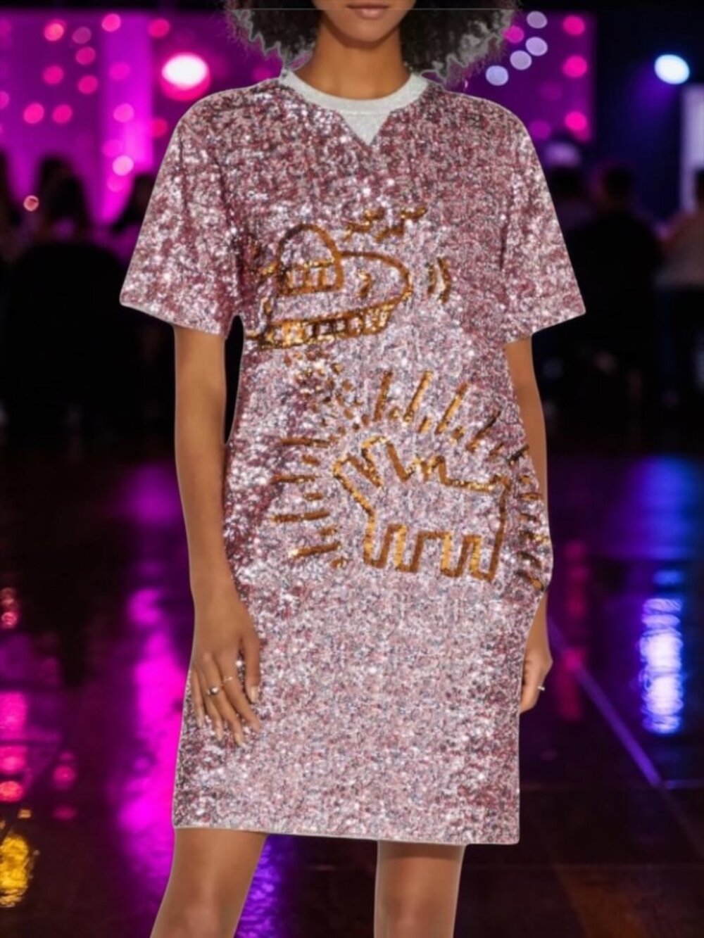 Coach X Keith Haring Embellished Dress L Short Sleeve Mini Party